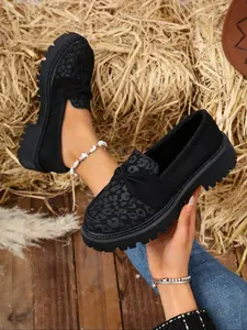 Women's Fashion Leopard Print Bow Decorated Slip on Rubber Loafers, Casual Comfortable Round Toe Loafers for Daily Wear, Female All-match Shoes for Spring & Fall