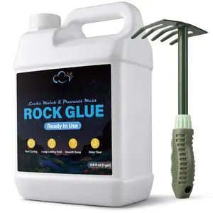Mulch Glue for Landscaping, 1 Gallon Kit with Hand Rake, Easy to Spread Rock Glue for Mulch & Gravel, -Drying,  Hold, Clear Finish, Ready to Use