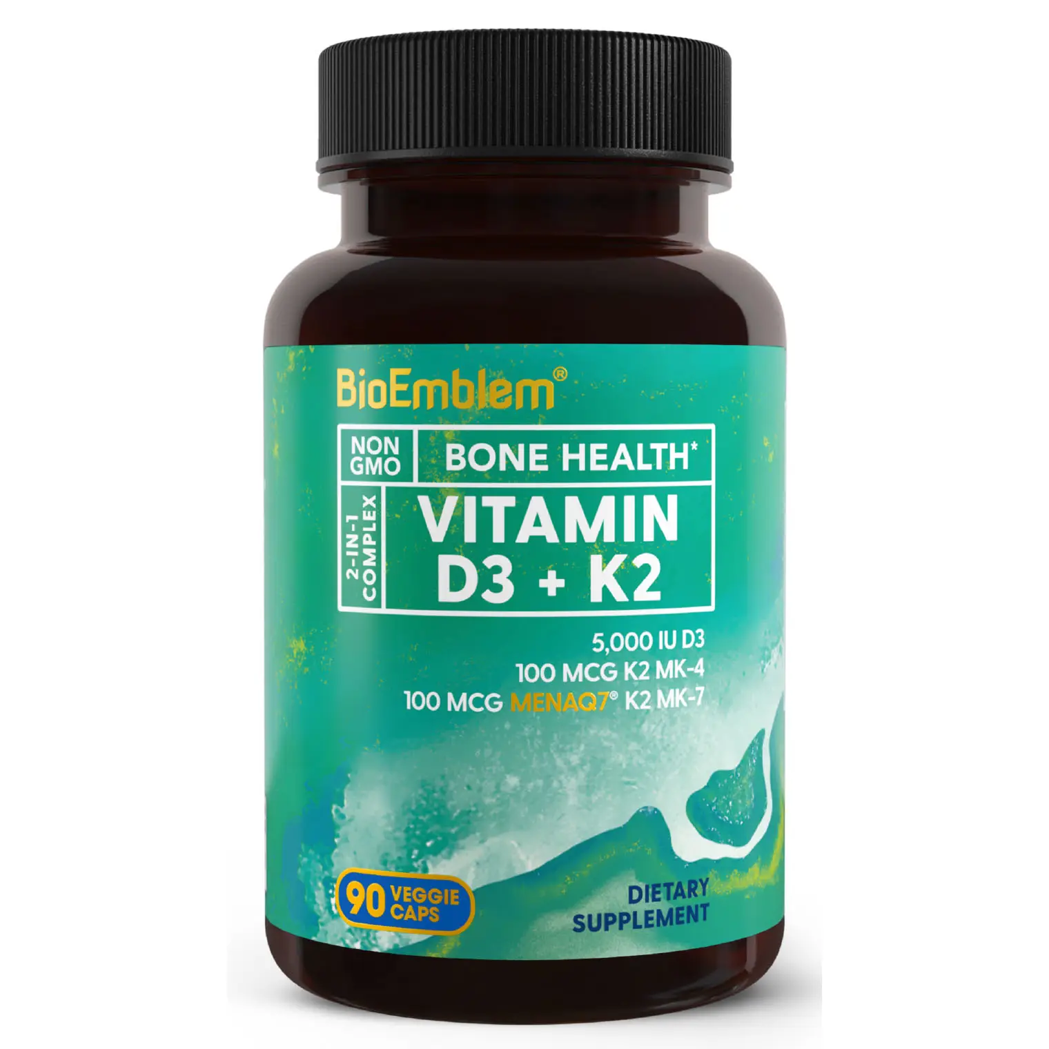 BioEmblem Vitamin D3 K2 Capsules (5000IU and 200mcg) - Patented MK7 and MK4 For...