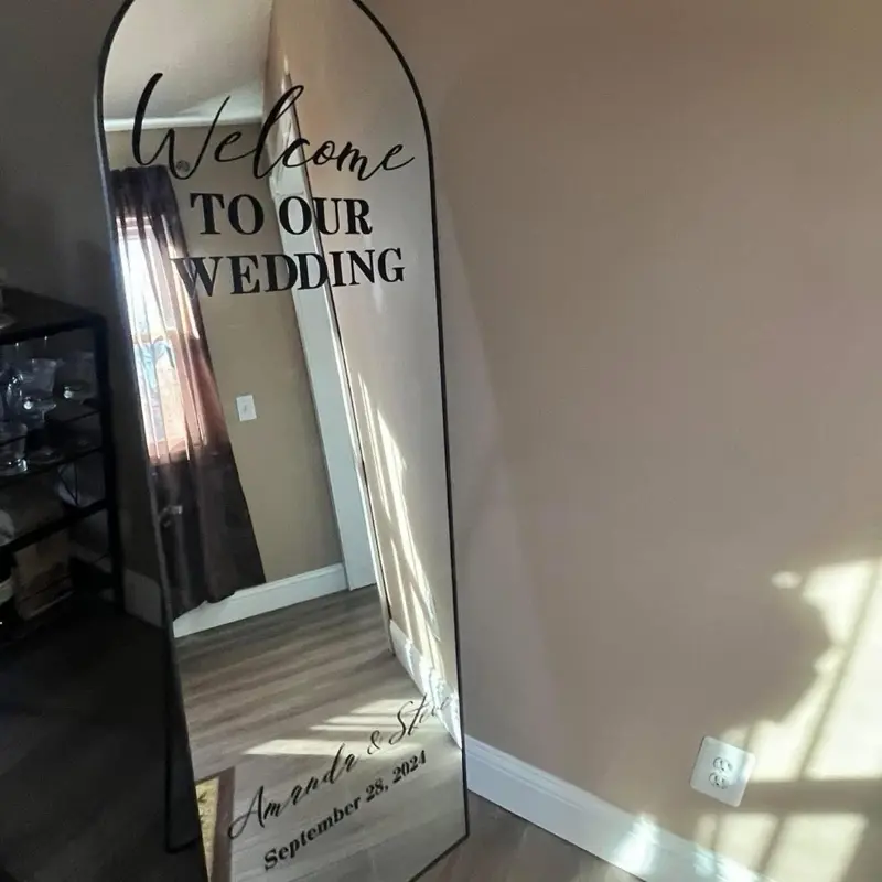 Welcome Mirror Sign for Wedding - Natural Wood Design with "Welcome to Our Wedding" Text