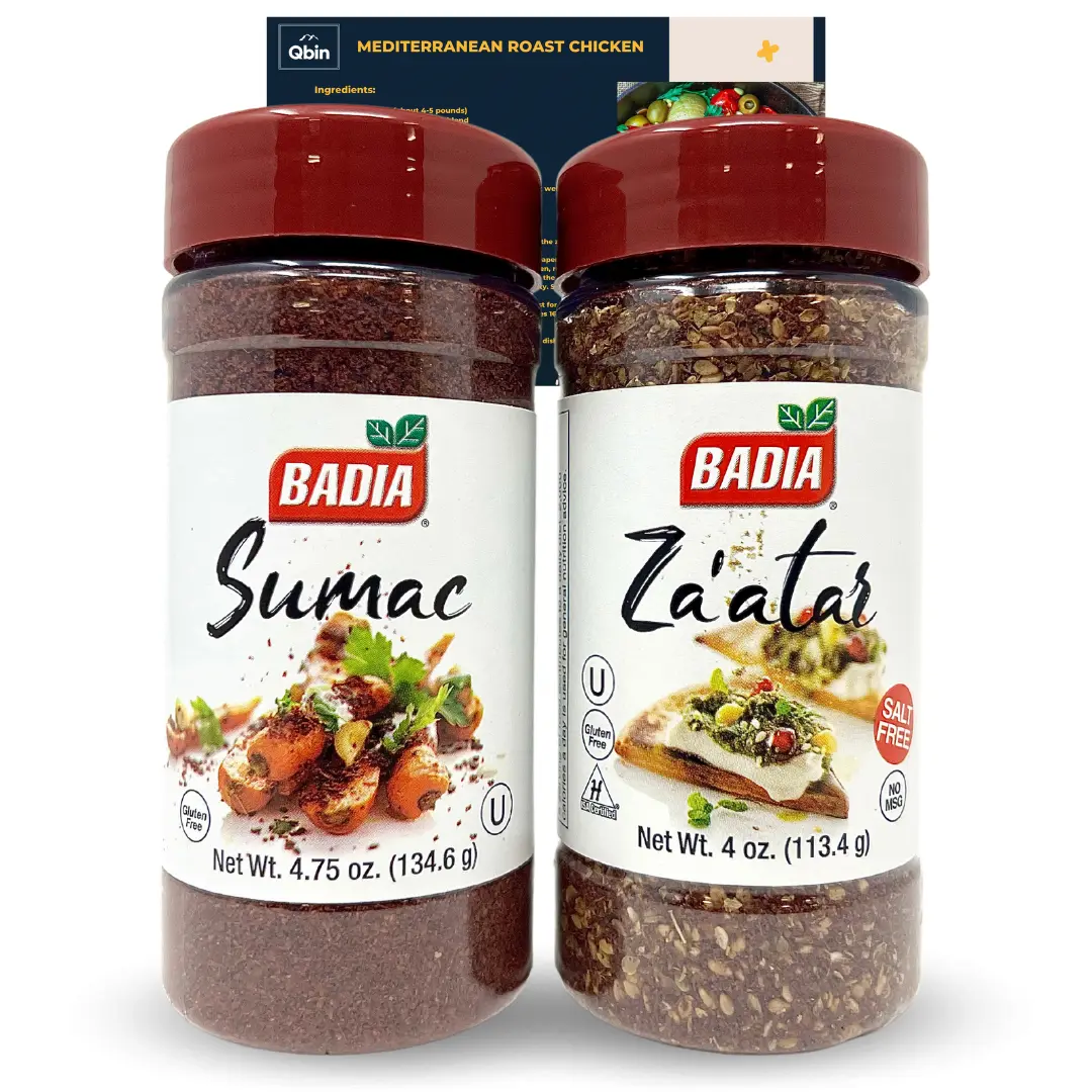 Badia Mediterranean Spice & Seasoning Bundle - 2-Flavor Variety Pack, All-Purpose Seasonings, Herbs, QBIN Recipe Card