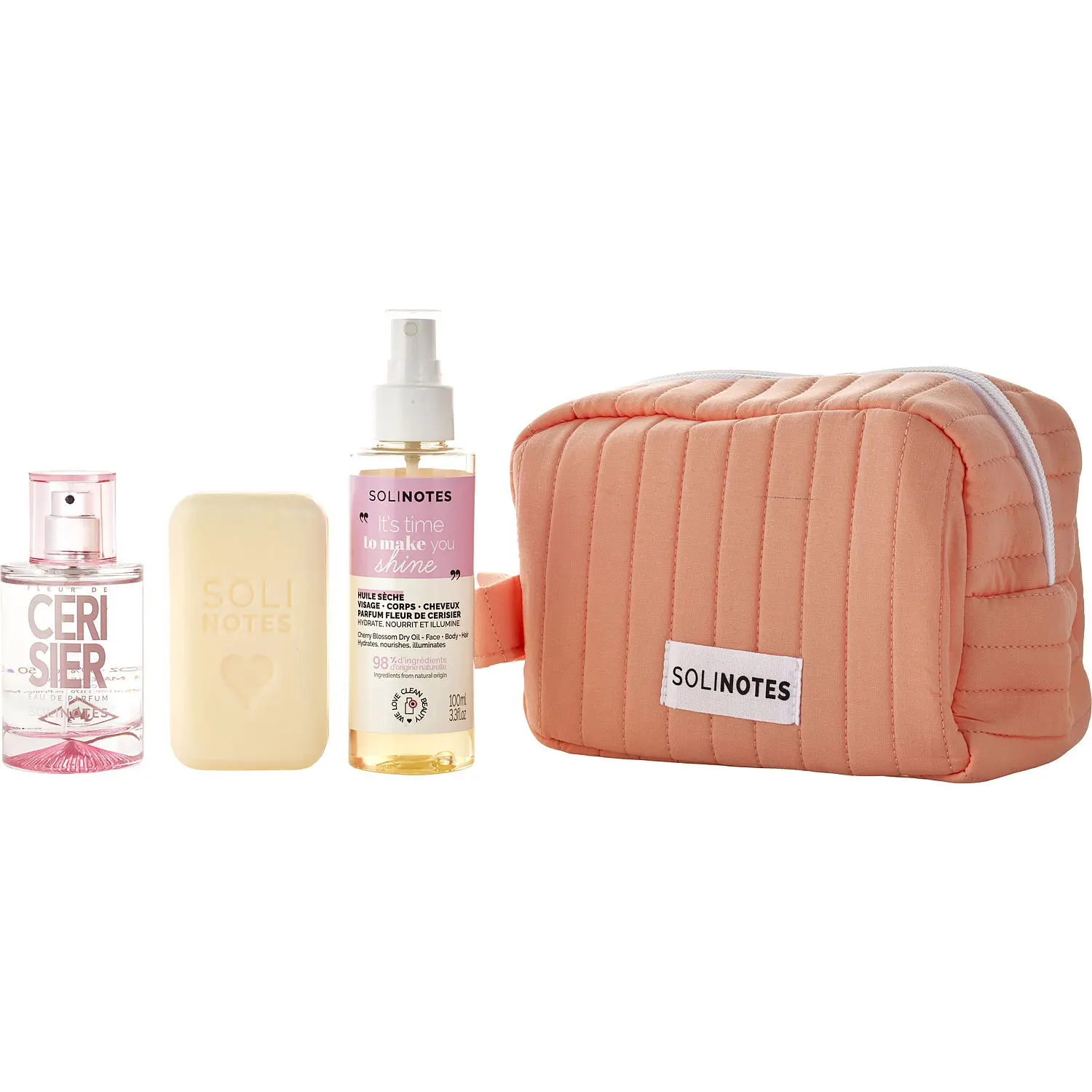 Solinotes Cherry Blossom Set-Eau De Parfum Spray 1.7 Oz & Bar Soap 3.5 Oz & Dry Oil 3.3 Oz For Unisex