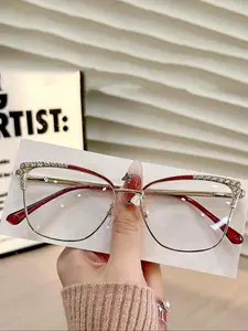 Fashion Cat Eye Frame Eyeglasses, Stylish Rhinestone Decor Eyeglasses for Women & Men, Fashion Eyeglasses for Work, Daily Clothing Decor, Perfect for Student Daily Use, Stylish Trendy Eyewear