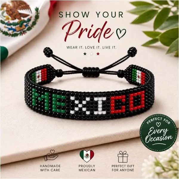 Mexican Flag Bracelet - Mexican Patriotic Bracelet for Men and Women, Tricolor Pride Jewelry Style Originality