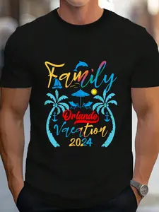 100% Cotton Family Vacation Orlando 2025 Beach Vacation 2025 T-Shirt Women's Men's Graphic Tee Crew Neck summer vacation Tops