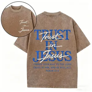 Christian Washed Oversized Tee, "Trust in Jesus" Psalm 37:5 Bible Verse Design, Faith-Based Gift for Men & Women summerwins