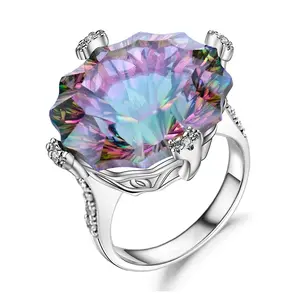 Natural Rainbow Mystic Quartz Cocktail Ring 925 Sterling Silver Irregular Gemstone Rings Fine Jewelry for Women GB