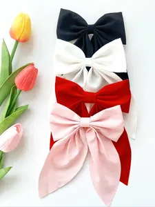 4 Large Bow Hair Clips, Soft Long Tail Butterfly Knots, Vintage Metal Silk Headbands, Elegant Hair Accessories, Perfect Gift for Girls, Hair Clip Set