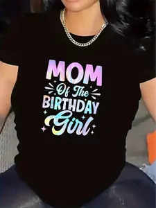 A T-Shirt for Mom'S Birthday an Ideal Choice for Party Celebrations Made from Durable And Comfortable Fabric a Perfect Gift for Family Gatherings Featuring a Stylish Design with Glittery Text And Lightweight Breathable Material