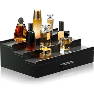 Cologne Organizer for Men 3 Tier of Elevated Cologne Display Shelf with Drawer Perfume Organization and Display Risers,Great Gift for Man(Black)
