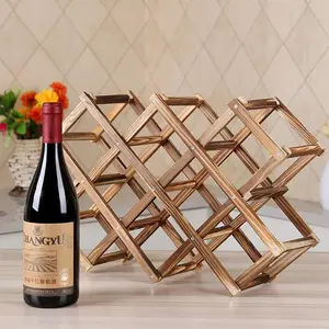 Wine Rack,Wood Wine Storage Racks Countertop,10 Bottle Wooden Stackable Wine Cellar Racks, Foldable Tabletop Free Standing Wine Bottle Stand Holder Display Shelf for Home Kitchen Bar Cabinets