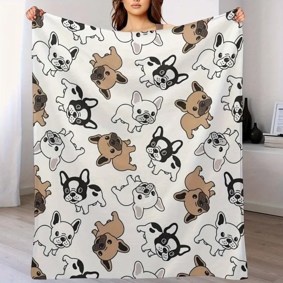 French Bulldog Flannel Throw Blanket - 100% Polyester Decorative Giftable Cozy Blanket, Soft Durable, Machine Washable, Living Room Decor, All-Season Use, Ideal for Gifting on Birthdays Christmas