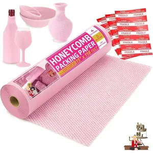 Honeycomb Packing Paper for Moving 15-Inch x 118- Bubble Honeycomb Wrap, Honeycomb Wrapping Paper for Packing Cushion with 30 Fragile Stickers Packing Supplies by