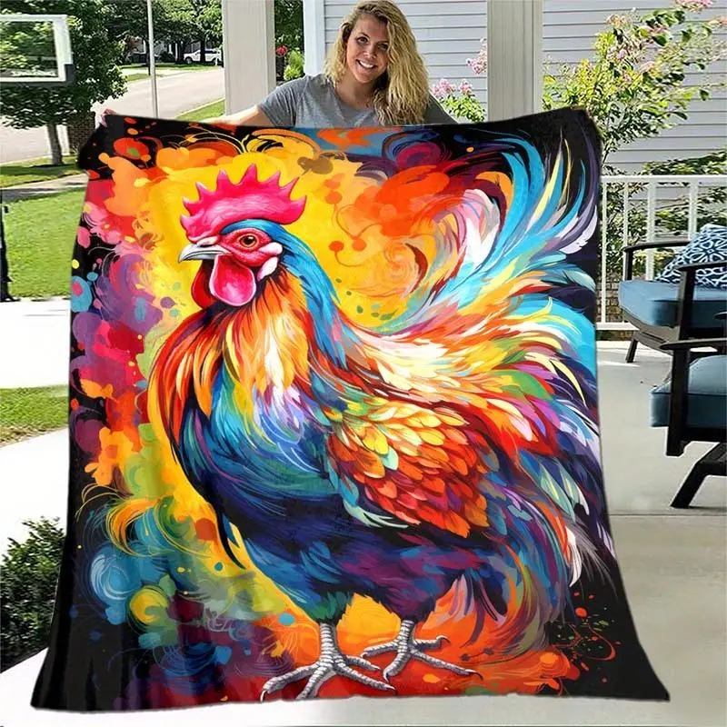 1pc Colorful Rooster Thin Blanket, Lightweight Flannel Throw For Sofa, Bed, Travel, Camping, Livingroom, Office, Couch, Chair, And Bed, Digital Printing Fleece Blanket With Soft And Warm Flannel Fabric