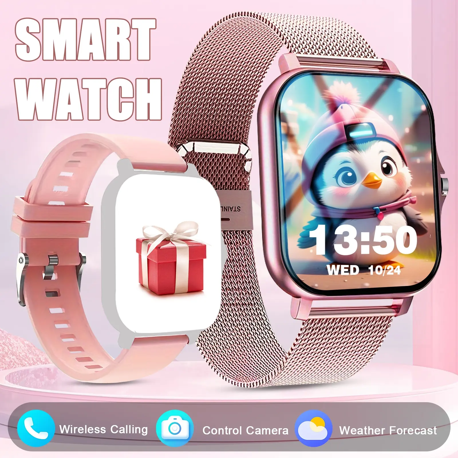 Smartwatch - Wireless Call, Message Reminder, Pedometer & Calorie Tracking, Multiple Sports Modes, Weather Forecast, Wireless Connection, Sedentary Reminder, Comfortable & Durable, Unisex