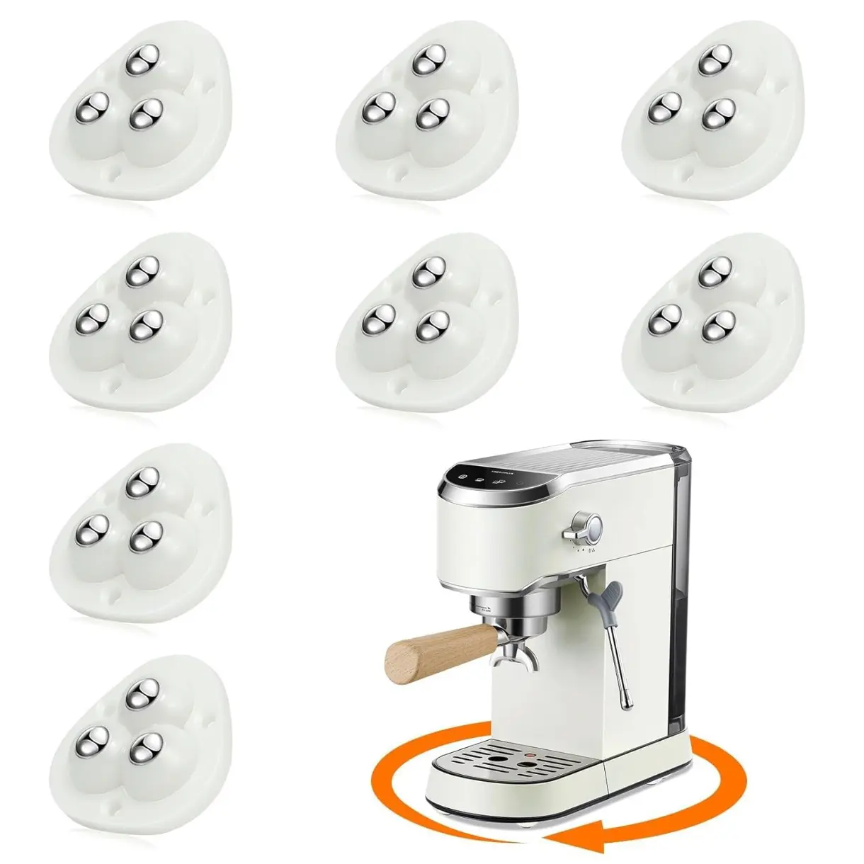 Self Adhesive Caster Wheels, Appliance Rollers for Kitchen Appliances, 360° Swivel Universal Wheel Mini Ball Transfer Roller for Storage Box, Small Furniture (with 3 Ball Bearings, White, 8 PCS)