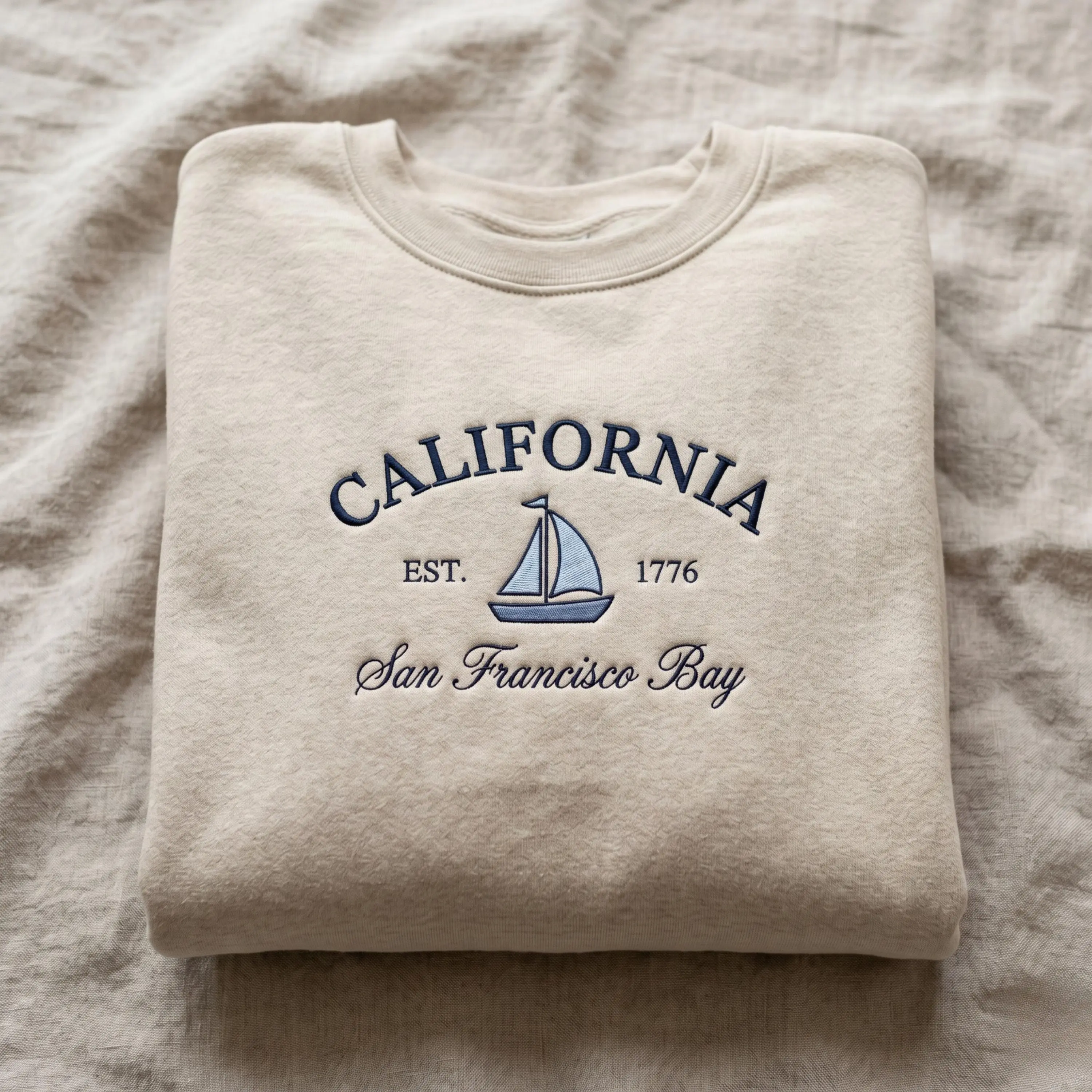 California Embroidered Sweatshirt, San Francisco Bay Crewneck, Coastal Vintage Sweatshirt, Minimal Travel Gift
