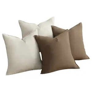 4-Pack Linen Classic Throw Pillow Covers 18x18 Inch, Natural Farmhouse Boho Decorative Cushion Cases for Couch Sofa Living Room Bedroom, 2 Khaki / 2 Coffee, 2 Khaki / 1 White / 1 Coffee, 4 Khak