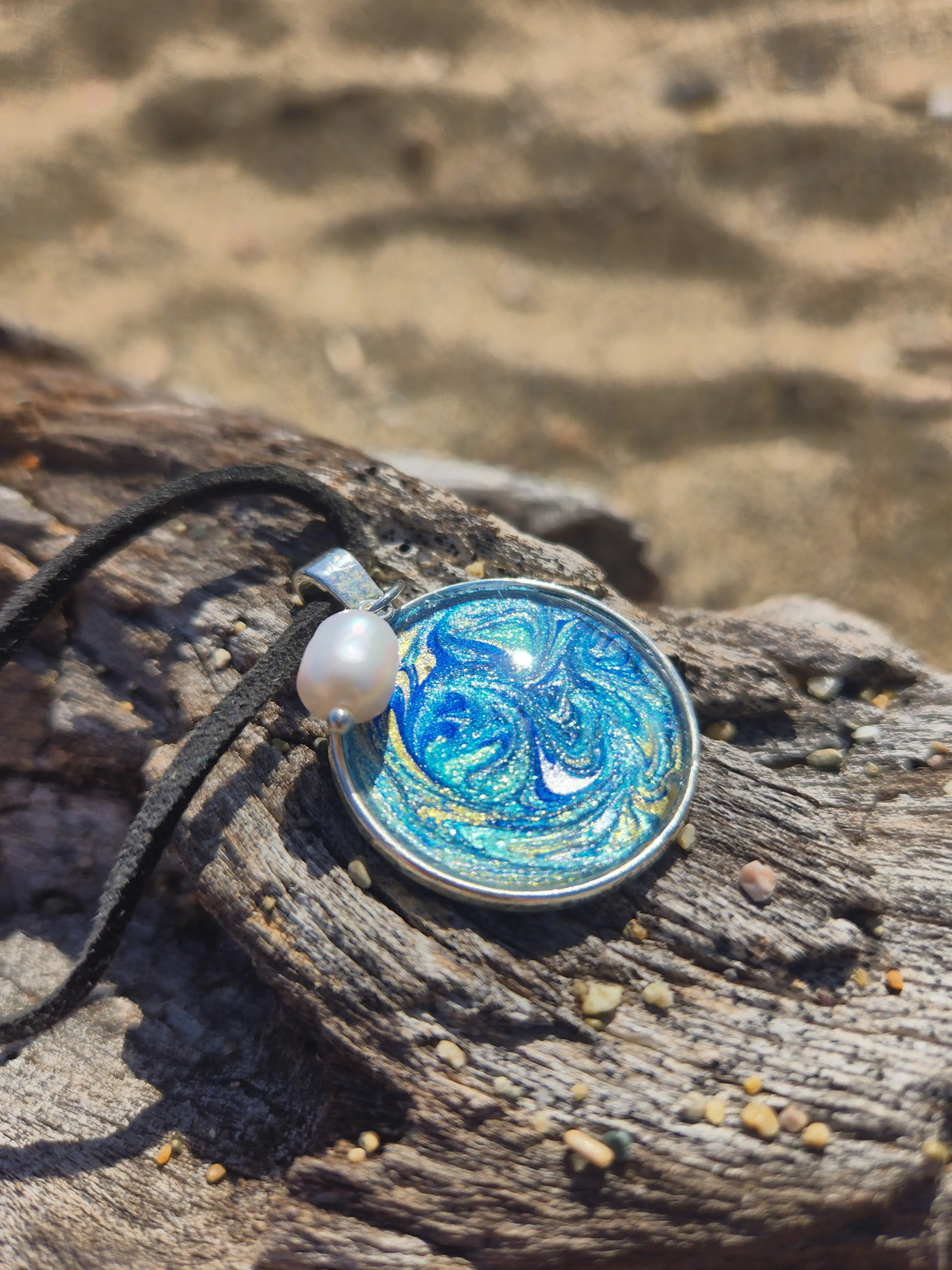 Artisan Crafted Deep Ocean Charm Necklace with Freshwater Pearl by Isla Charms