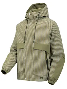 Men's Casual Hooded Jacket, Loose Fit Striped Windbreaker, Asymmetrical Design, Spring & Fall Outerwear, Plain Pattern