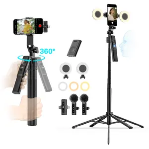 70 inch Smart Ai Face Tracking Tripod,Equipped with microphone and fill light,For iphone and Android Smartphone,360 degree rotating travel selfie stick stand