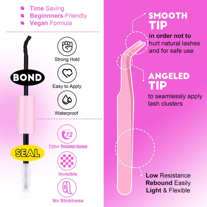 Pawotence Upgrade Lash Extension Kit DIY 280pcs Individual Lash Clusters Kit 30D&40D Cluster Eyelash Extensions Kit with Lash Bond and Seal, Lash Remover, Lash Tweezers for Self Use