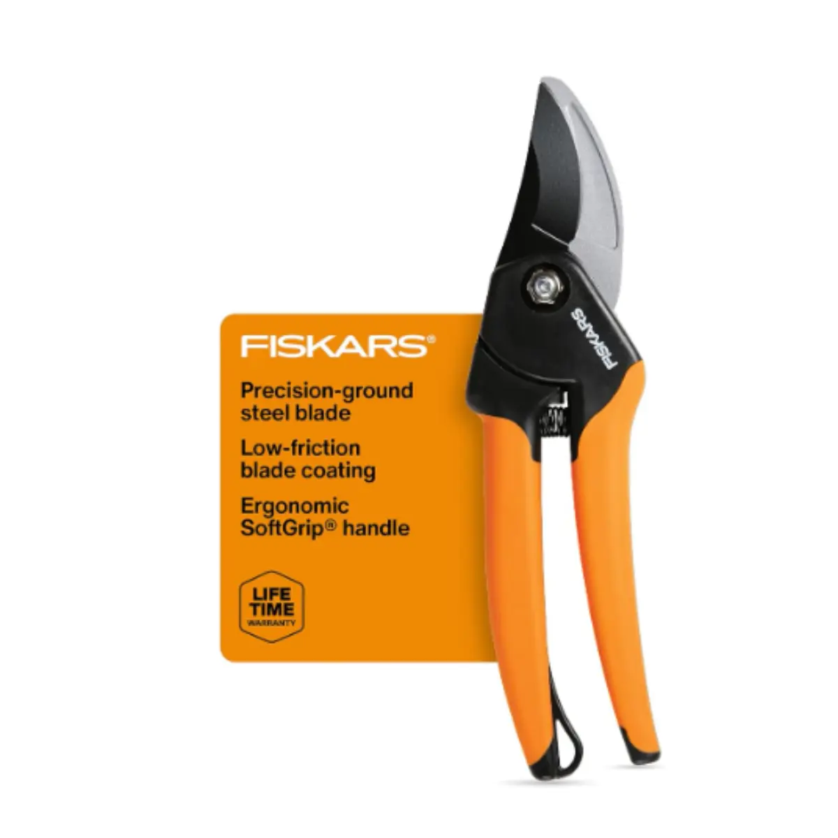 Fiskars SoftGrip Bypass Pruning Shears - 5/8 inches Cut Capacity, Steel Blade with Low Friction Coating, Rust-Resistant, Precision-Cutting Garden Clippers for Right/Left-Handed Plant Trimming, Self-Clean Groove