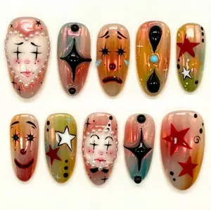 Unique Clown-Trendy Press On Nails, Clown Lover Press On Nails, Painted Nail Art, Clown Nail Set, Nailart, Artistic Nail Design, Fantasy Nails