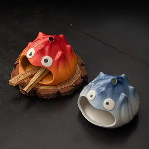 Cute Cartoon Ceramic Incense Burner Flame-Style Fireplace for Cedarwood Sage Home Aromatherapy Playful Hearth Design Safe Functional Decorative Accent