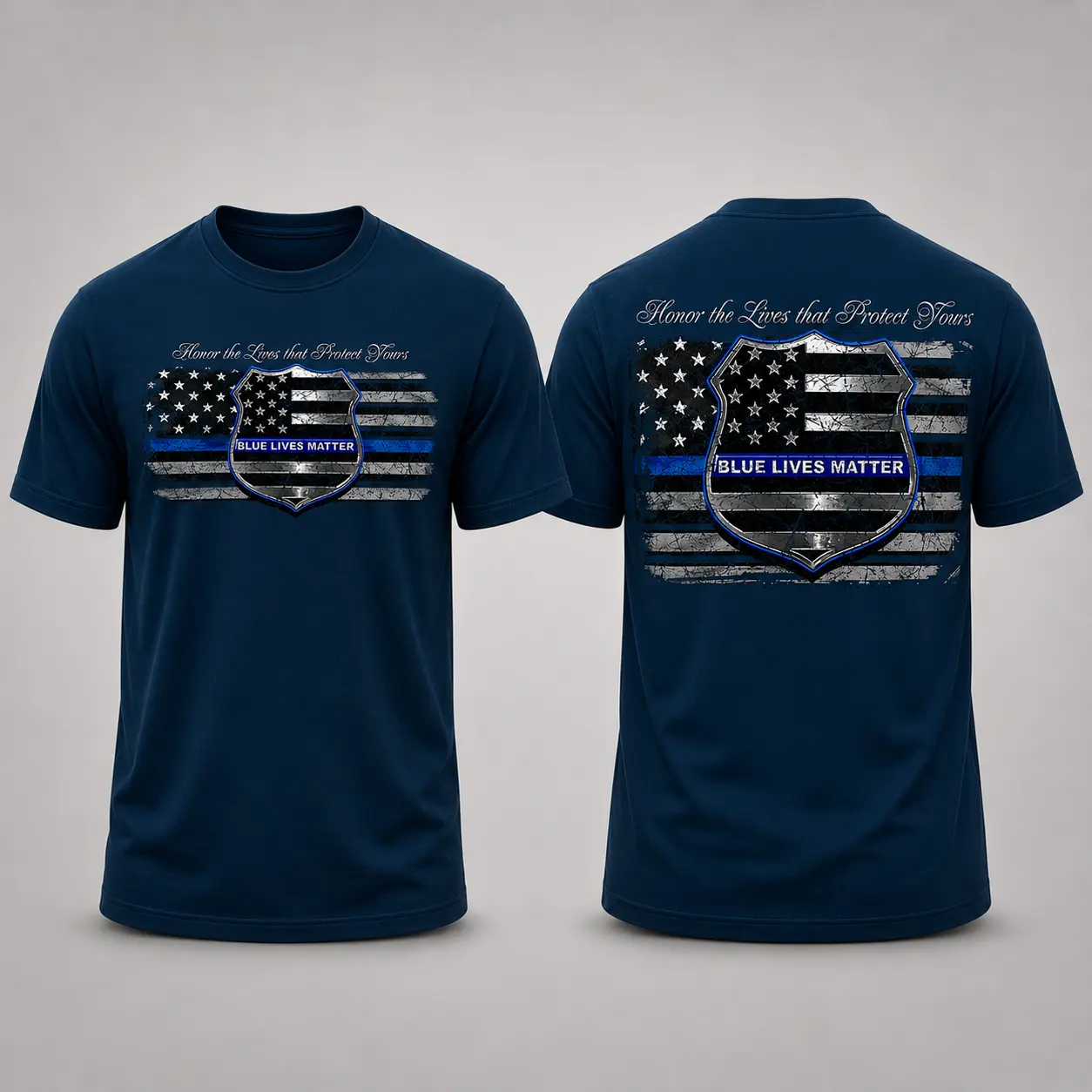 Men’s Blue Lives Matter Police Short-Sleeve Graphic T-Shirt, Thin Blue Line American Flag Law Enforcement Support Tee