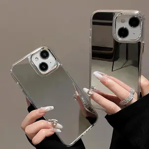 Makeup Mirror Phone Case for iphone 17 Pro Max 16, 15, 14, 13, 12, 11 Pro Max / Pro / Plus Personalized Cute Glass Glossy Mirror Back Shockproof Hard Protective Cover Clear Bumper Soft TPU Frame Fashion Beauty Shell for Women Men