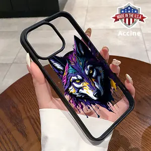 Magnetic Case for iPhone 16 Pro Max 15 Plus 14 13 12 11 XR E XS Cool Wolf Head Pattern Acrylic Back TPU Edges Anti-Fingerprint Ultra Slim Hard Cover Gift for Male