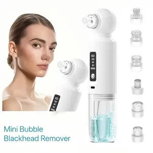Household blackhead remover, 6 suction head vacuum electric blackhead pore cleaner, heat therapy small bubble blackhead removal device with USB charging mode, blackhead extractor tool for vacuum removal of blackheads. The heat function needs to be activat