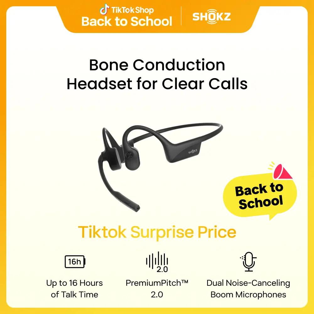 SHOKZ OpenComm2 Open-Ear Bone Conduction Audio Headphones - Wireless Bluetooth Electronic USB Wireless Chargeable Headset with Noise Canceling Mic, Mute Button, 16-Hour Talk Time for Work, Productivity Tools (Black, Mobile & PC Compatible), Wireless Charg