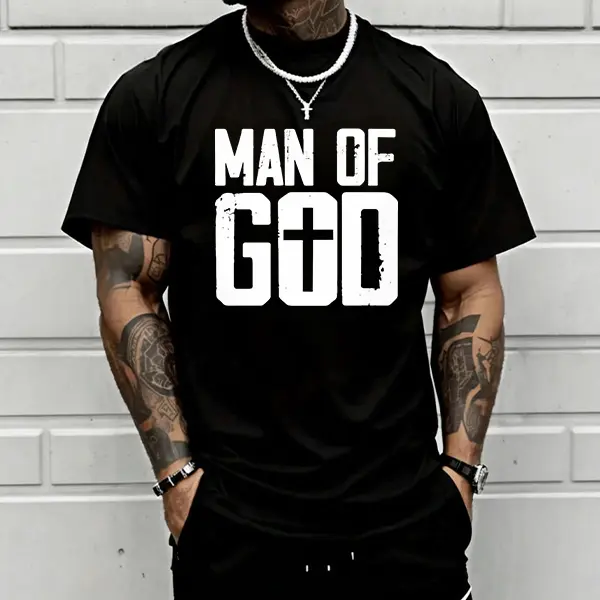 Men’s retro motivational graphic T-shirt featuring a Christian cross faith print; heavyweight cotton crew neck-a must-have for vintage parties and streetwear., Plain, Shortsleeve, Menswear