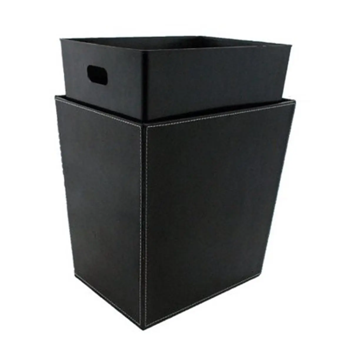 212 MAIN Tailored Look Leatherette Recycle Bin - Black with White Stitchwork, Creative Waste Bin for Baby & Maternity Home Decor, Diaper Trash Can