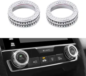 Bling Car Accessories Fit for Honda Civic 10th Gen 2016 2017 2018 2019 2020 2021 AC Knob Covers Auto Interior Bling Decor Crystal Metal Cover Trim Cute Decoration 2 Pack