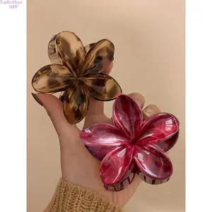Women's Luxury Vacation-Style Plumeria Flower Large Hair Clips, Elegant Strong-Hold Hair Accessories for Back Head Buns & Half Updos, Ideal for Beach Holidays, Daily Outings, Casual Styling