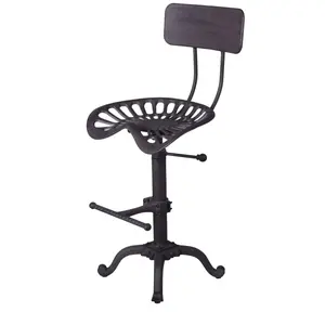 Rustic Bar Stools with Backrest 21.6-27.5inch Counter Height Adjustable Industrial Swivel Tractor Seat Cast Iron Vintage Kitchen Island Dining Chair home bar