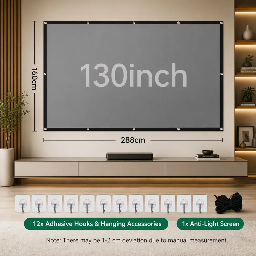 Foldable ALR Anti-Light Projection Screen, Ambient Light Rejection, High Color Saturation, Reinforced Black Border, Supports Auto Screen Alignment for Full-Function Projectors, Metal Grommets for 1080P Home Theater 84-130 Inch daytime  projector