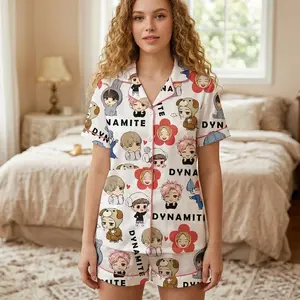 Kpop tour chibi pajamas, gift for friends, gift for her, set for women, Loungewear set women, cute pajamas, gift for food Kpop fans