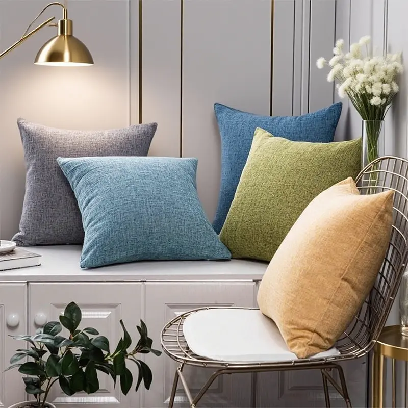 (Only pillowcase included, filler not included) 2-Pack Solid Linen Square Cushion Covers, 18x18 in Cozy Decorative Pillow Covers for Home, Room Decor, House Decor Sofa (Insert Not Included)