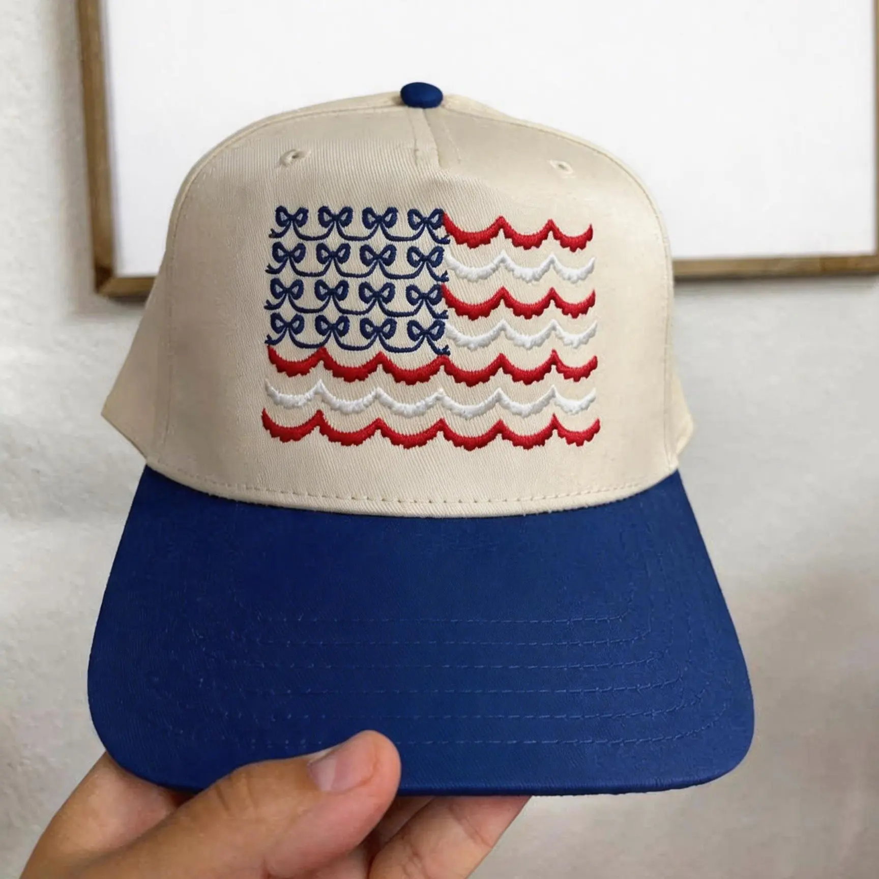 Vintage Canvas Snapback Hat -Patriotic America USA Embroidered 5 Panel Cotton Two Tone Trucker Hat for Men and Women.