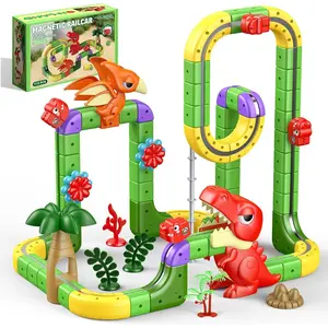 115PCS Dinosaur Magnetic Train Set 3D Infinity Anti-Gravity Electric Rail Cube Tracks Toys Easter Birthday Gifts for Kids 3-8 Year Old Boys Girls