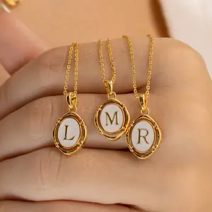Initial Letter Pendant Necklace for Womens, 14K Gold Plated Dainty Oval Letter Necklace for Girls