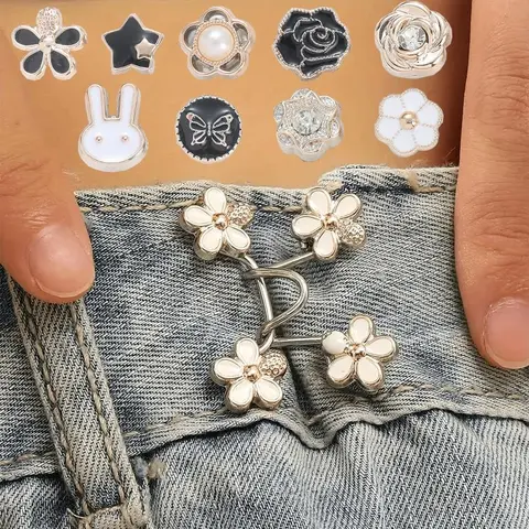 Flower & Butterfly & Star & Pearl Design Waistband Tightener, 1 Set Detachable Pants Waist Button, Diy Sewing Tools Accessories for Jeans, Pants, Skirts, Dresses, Teen Girl Gifts, Flower Design Rhinestone, Rhinestone Embellished
