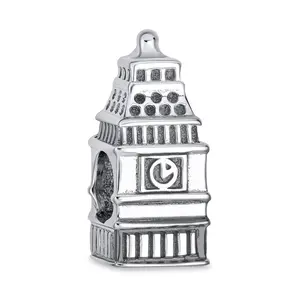 Travel Land mark London Big Ben Clock Charm Bead .925 Sterling Silver for Bracelet