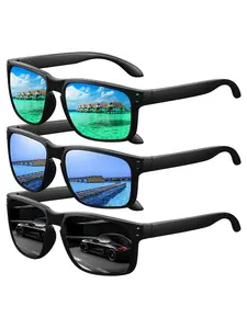 Three pairs of stylish vintage square sunglasses for men and women, available in various colors. Features include UV400 lenses for ultraviolet protection, ideal for outdoor activities, and classic solid-color frames that remain fashionable.