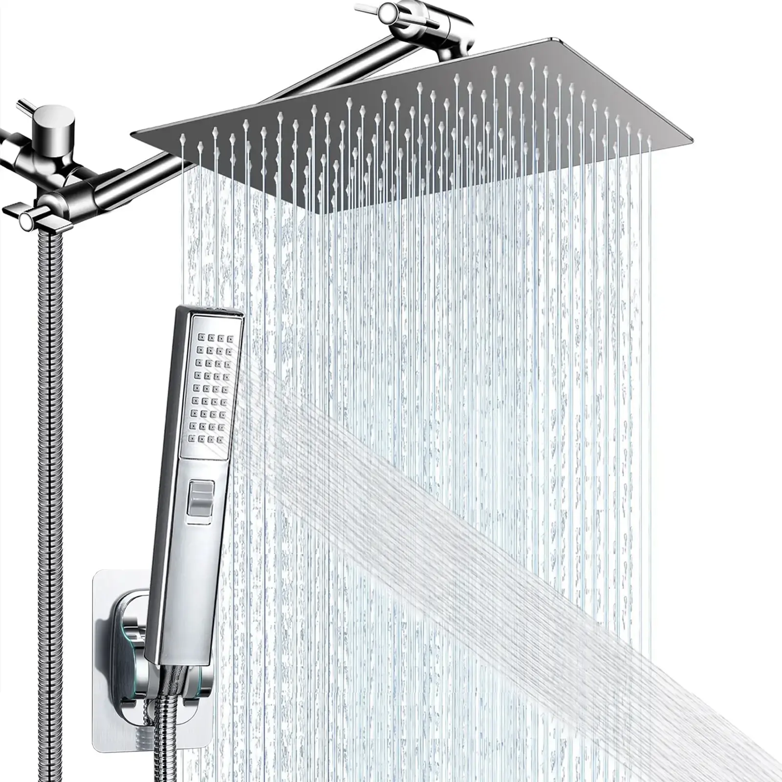 Dual Shower Head with Handheld, High-Pressure 3-Way Shower Combo, 8 Inch Rain Shower Head with 11-inch Adjustable Extension Arm and 2+1 Settings Handheld Showerhead Combo, Powerful Low-pressure Water Shower Spray