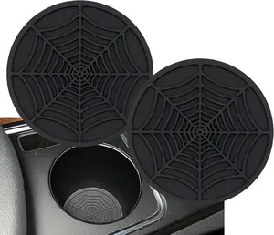 Cup Holder Coaster, 2 Pack Universal Auto Anti Slip Cup Holder Insert Ornaments Coaster, Durable, Suitable for   Interior Accessories (Black-Spider Web)